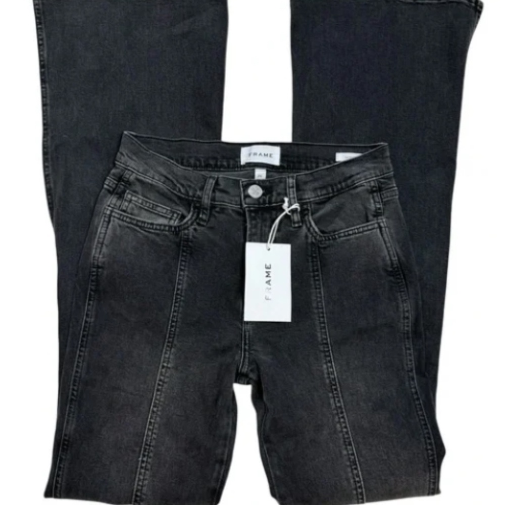 $278 PRE-OWNED Frame Le High Flare Side-Slit Obsidian Jeans Size 25